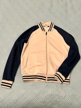Women’s Peach and Navy Bomber Jacket, Size Medium